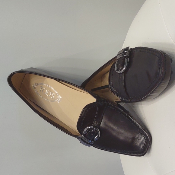 Tod's Women's Driving Shoes 42 Silver Buckle Gommini Deep Burgundy Oxblood 12